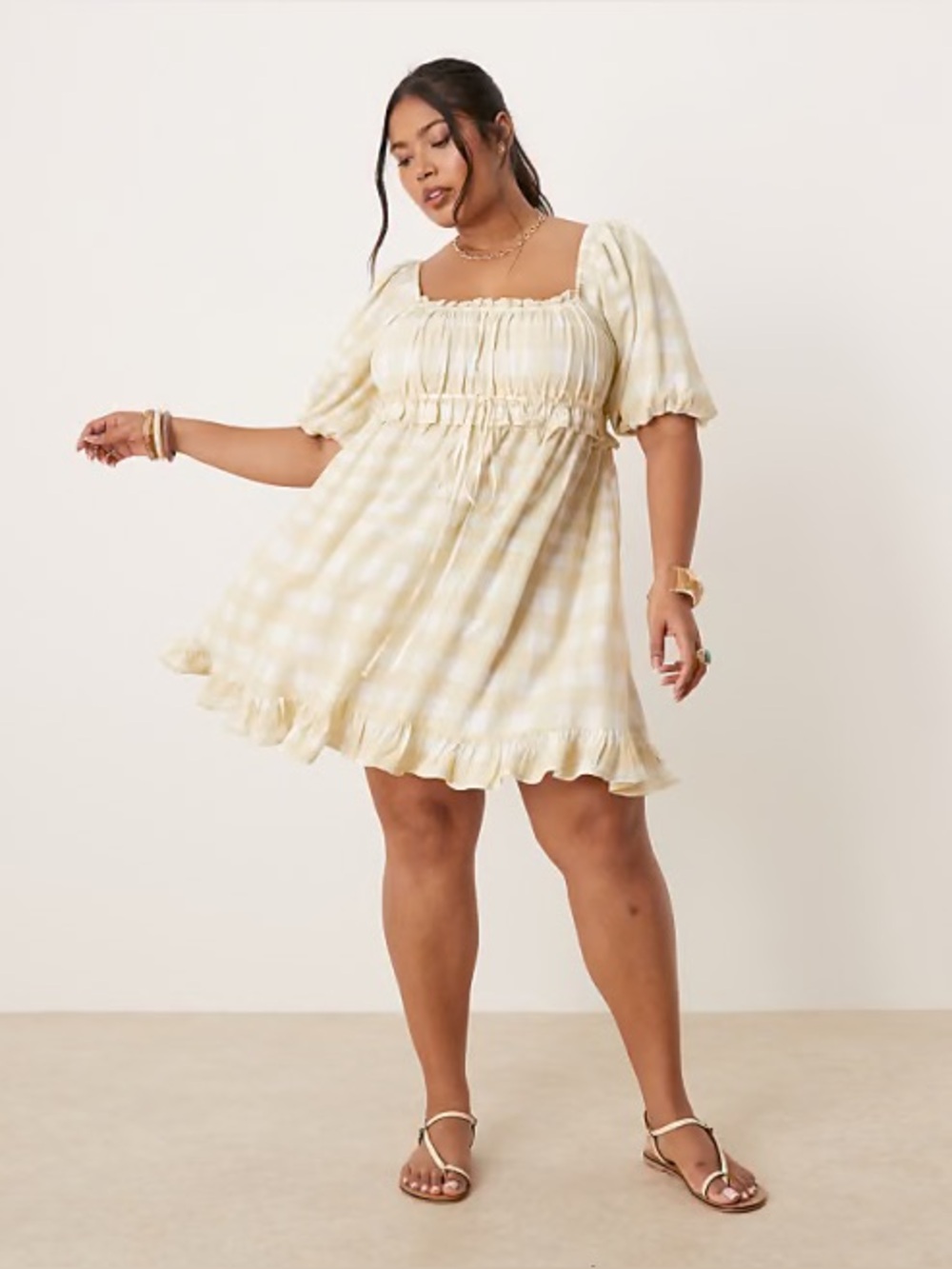 ASOS Design Curve Cottagecore Gingham Puff Sleeve Smock Dress Romantic 26 G24